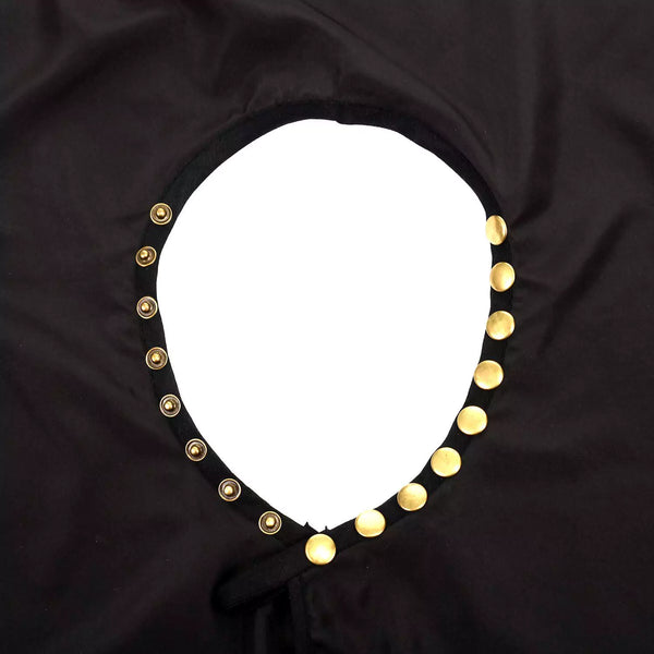 Black hair trimming cape with gold buttons