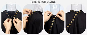 Step-by-step guide on how to button up a black hair cut capes
