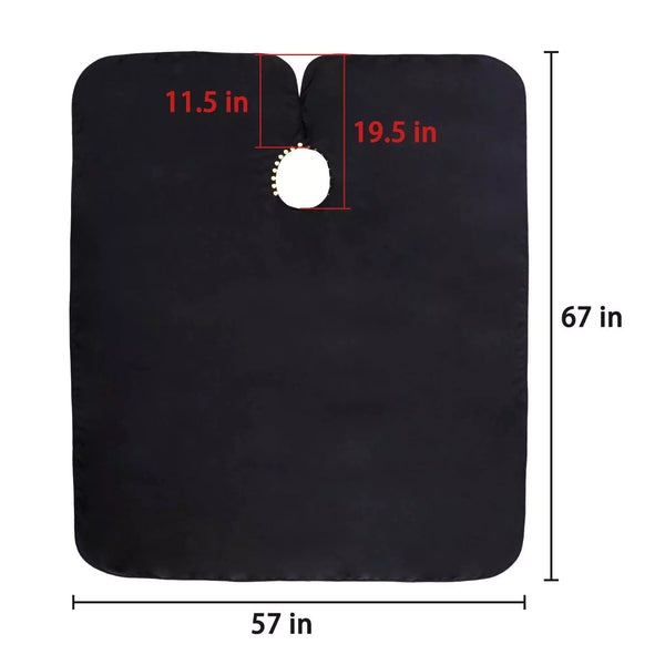 Black salon hair cutting cape with measurements
