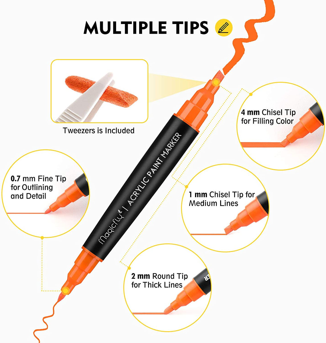 Magicfly DoubleSided Acrylic Paint Markers with Reversible Tip 24 Colors