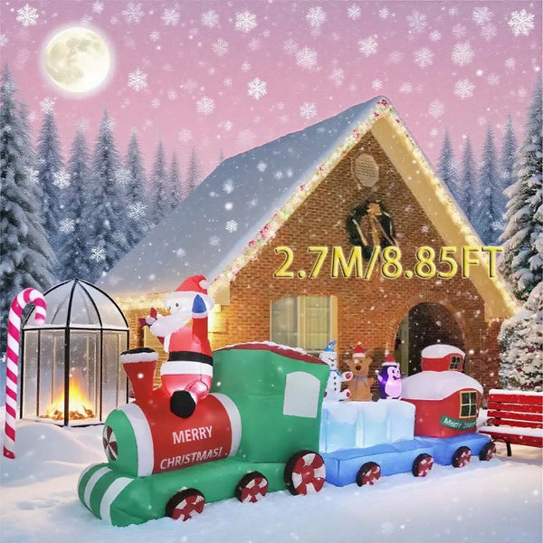 Magicfly Christmas Inflatable Train with LED Lights in Snowy Night Yard – 8.85 ft Outdoor Christmas Decoration