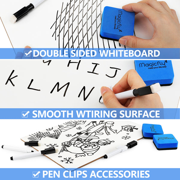 Double-Sided Small White Board, 9 x 12 Inches Dry Erase Lap Boards, Bulk Pack of 16 Mini White Board with 16 Pens, 16 Erasers & 16 Pen Clips - Magicfly