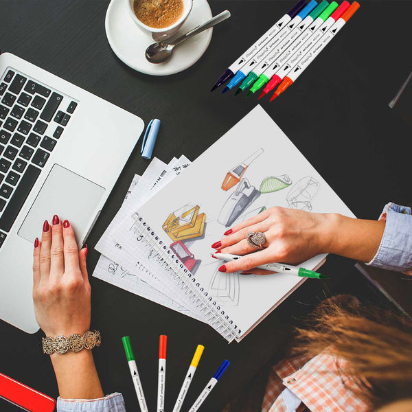 Dual Tip Brush Marker Pens, Tip 0.4 and Highlighters Brush Tip (1-2mm) - 100 Colors - Magicfly