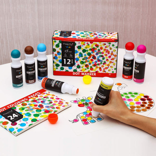 Washable Dot Markers - 8/12 Colors, Non-Toxic Paint - Magicfly
