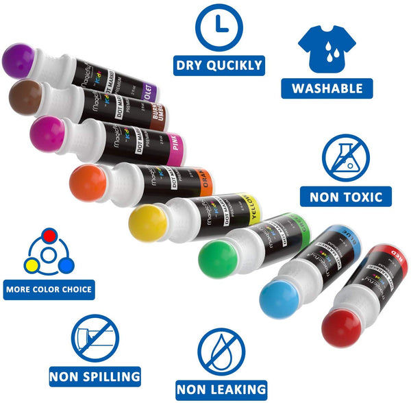 Washable Dot Markers - 8/12 Colors, Non-Toxic Paint - Magicfly