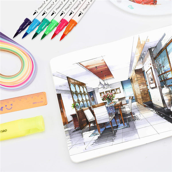 Dual Tip Brush Marker Pens, Tip 0.4 and Highlighters Brush Tip (1-2mm) - 100 Colors - Magicfly