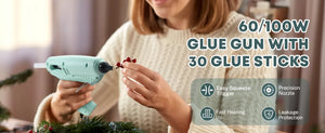 Person using a turquoise glue gun features