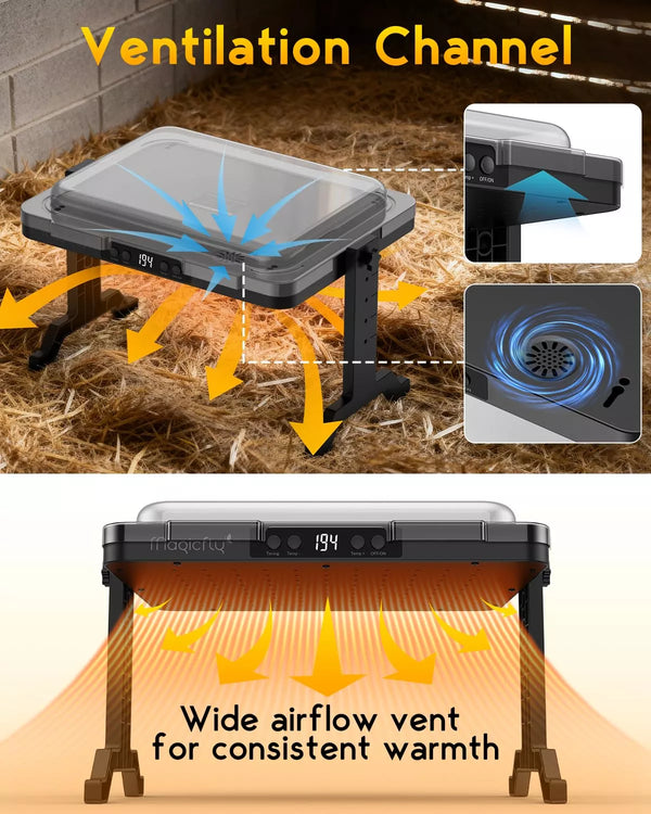 Portable heating device with ventilation system illustration