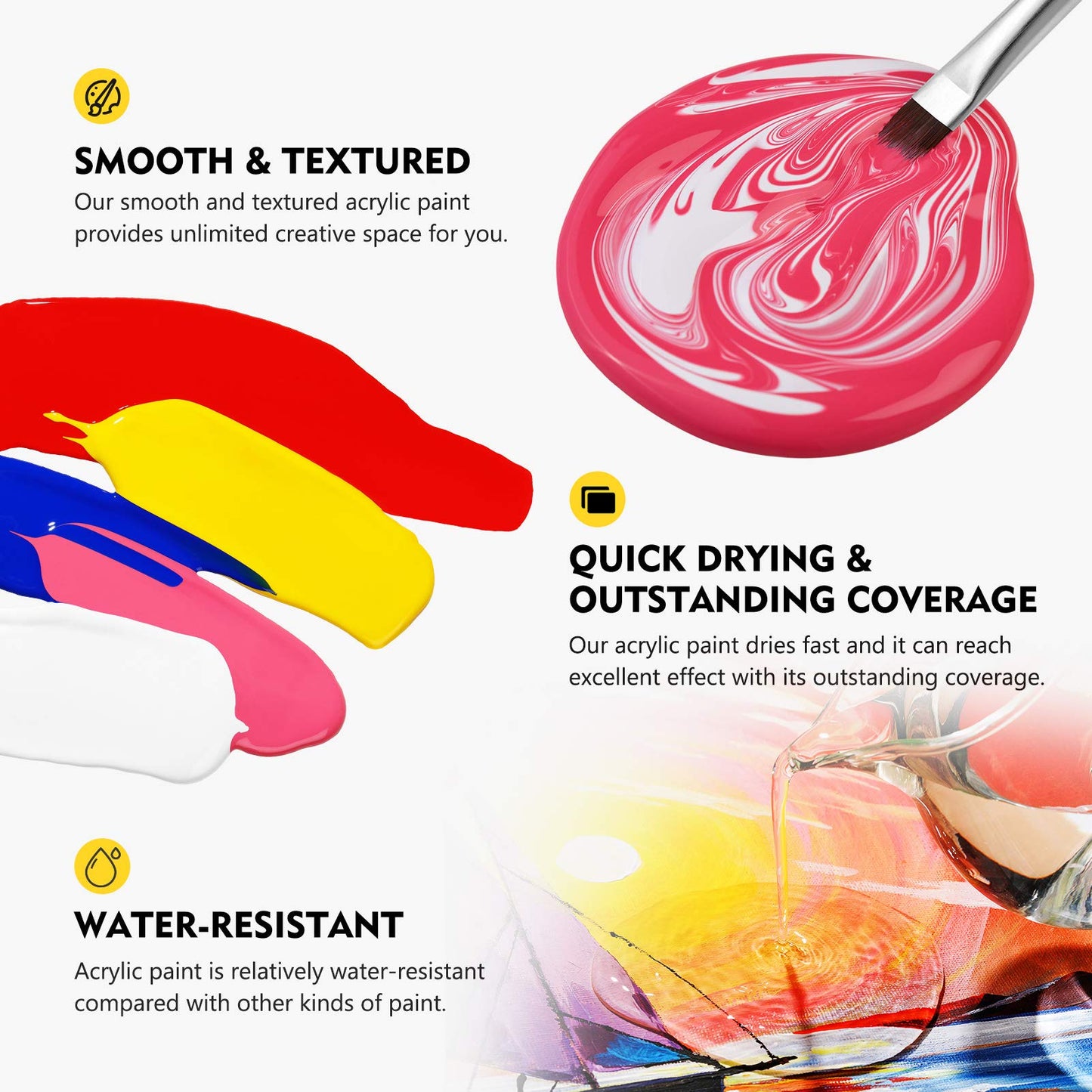 Bulk Acrylic Paint Set, 14 Rich Pigments Colors