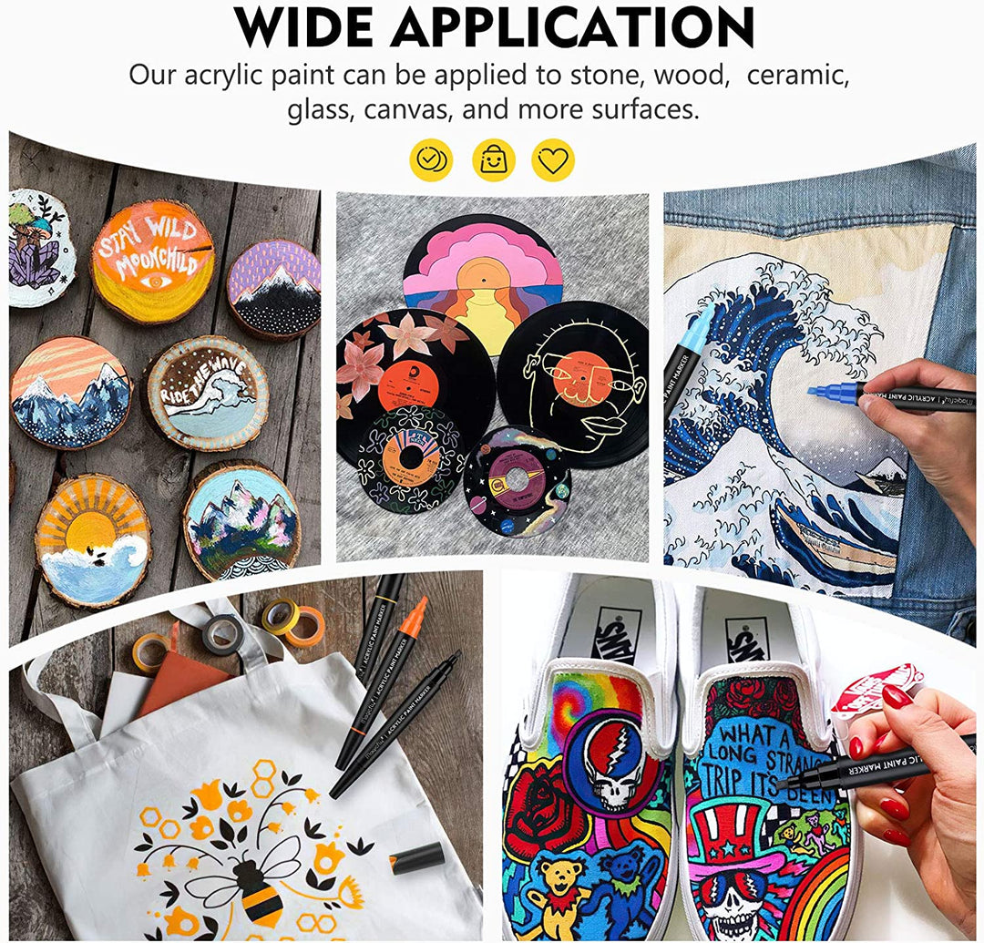 Magicfly DoubleSided Acrylic Paint Markers with Reversible Tip 24 Colors