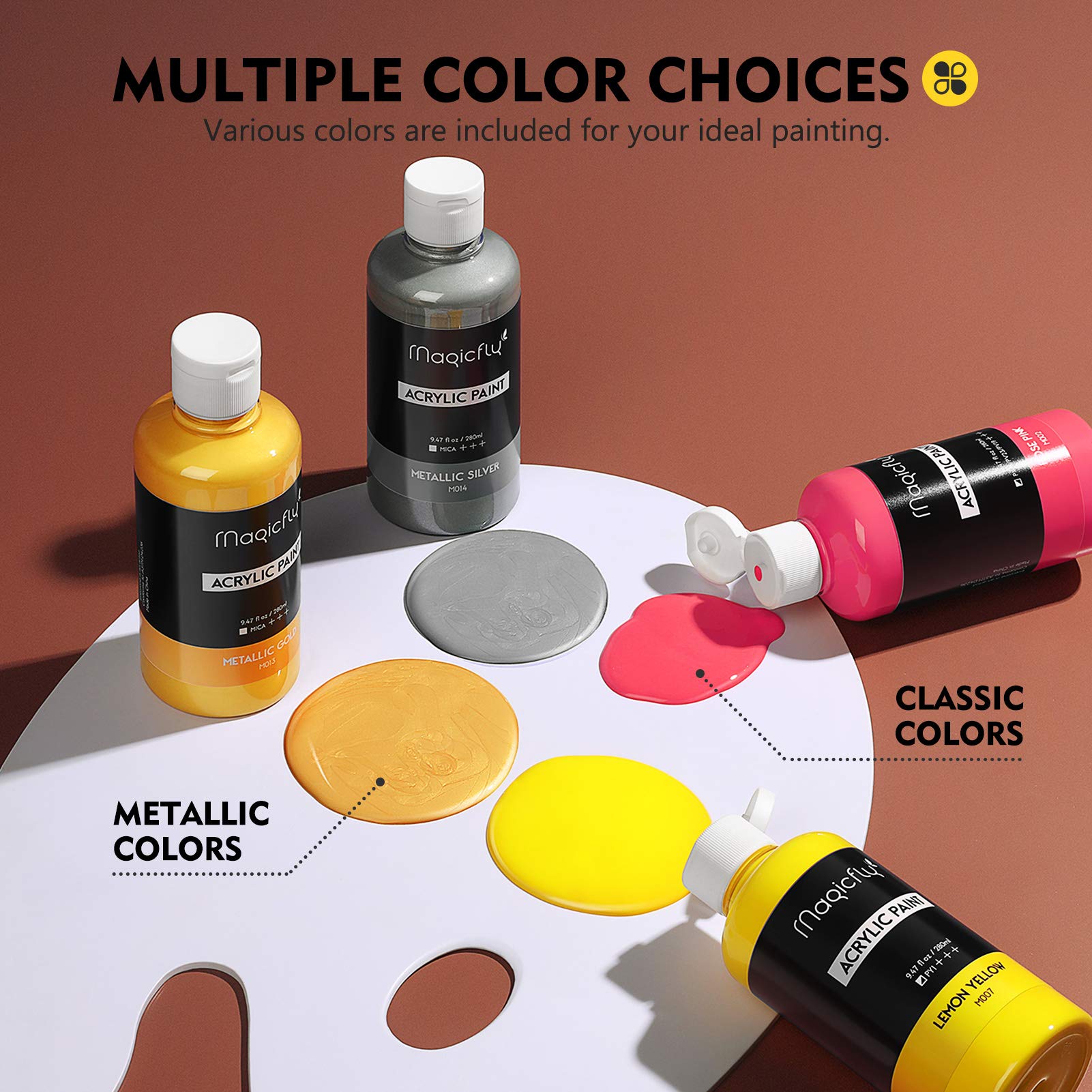 Magicfly Bulk Acrylic Paint Set, 14 Rich Pigments Colors