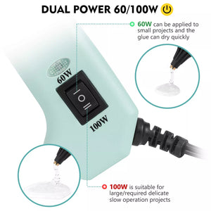 Hot glue gun with dual power settings (60W and 100W)