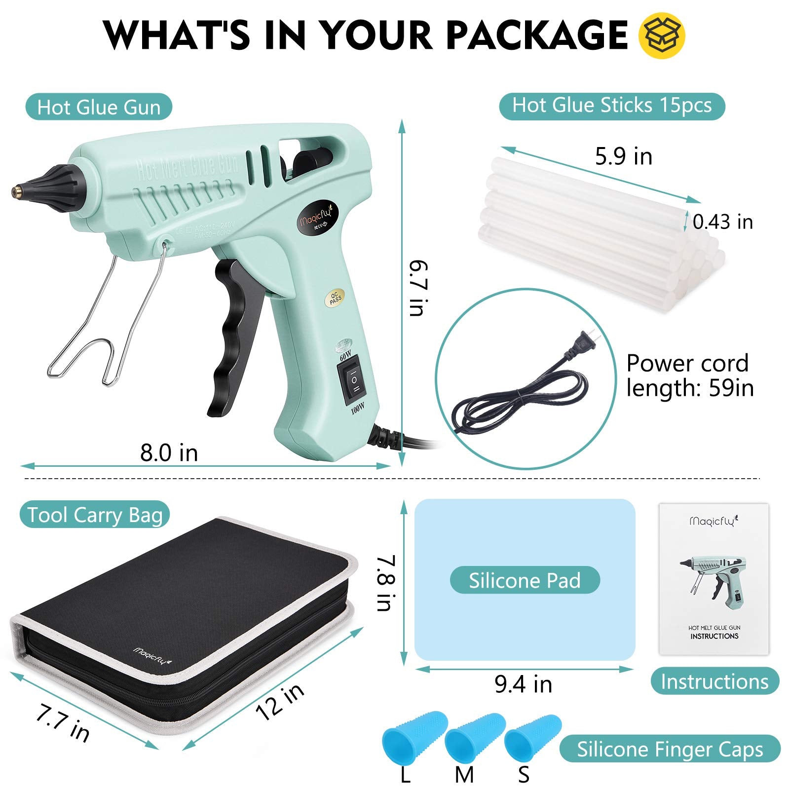 Magicfly Melt Glue Gun Kit Full Size with Glue Sticks