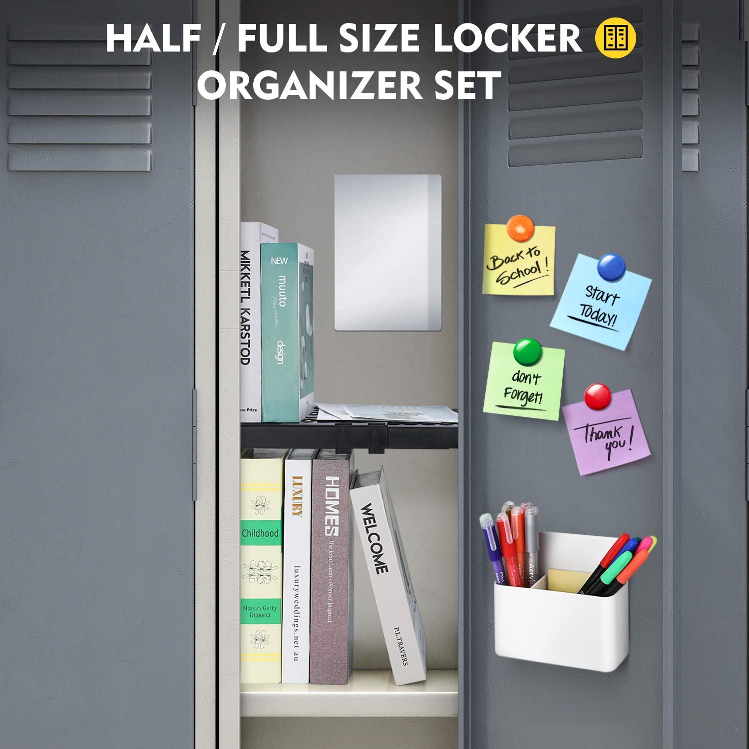 Magicfly Locker Shelf Organizer  Height & Width Adjustable Magnetic Locker  Shelves