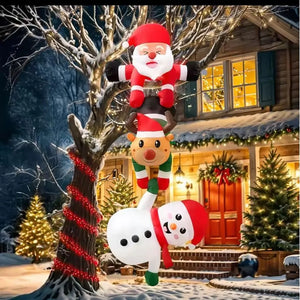 Magicfly 8 ft Christmas Inflatable with Climbing Santa, Reindeer, and Snowman – LED Lit Outdoor Holiday Decoration