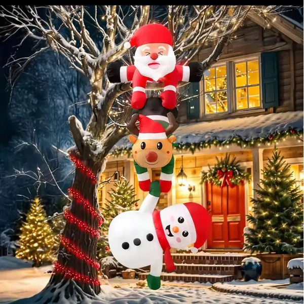 Magicfly 8 ft Christmas Inflatable with Climbing Santa, Reindeer, and Snowman – LED Lit Outdoor Holiday Decoration