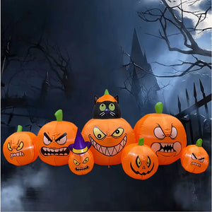 Magicfly 8 ft Halloween Inflatable with 7 LED Pumpkins and Black Cat – Outdoor Yard Decoration