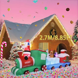 Magicfly 9 ft Christmas Inflatable Train with Santa, Penguin, Bear, and Snowman – Festive Outdoor Holiday Display