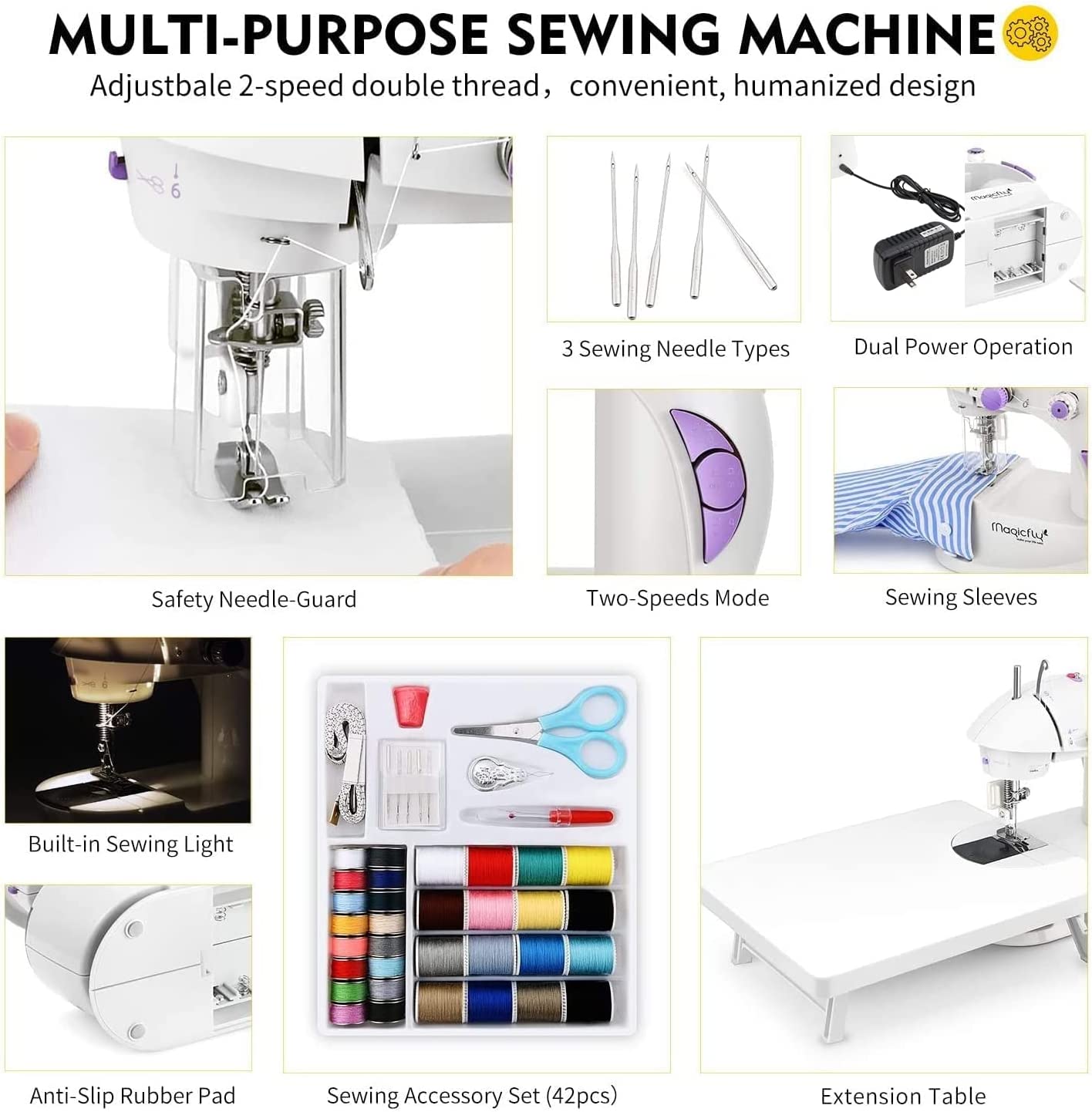 Magicfly Mini Sewing Machine MF600, Dual Speed Portable Sewing Machine  w/Pedal