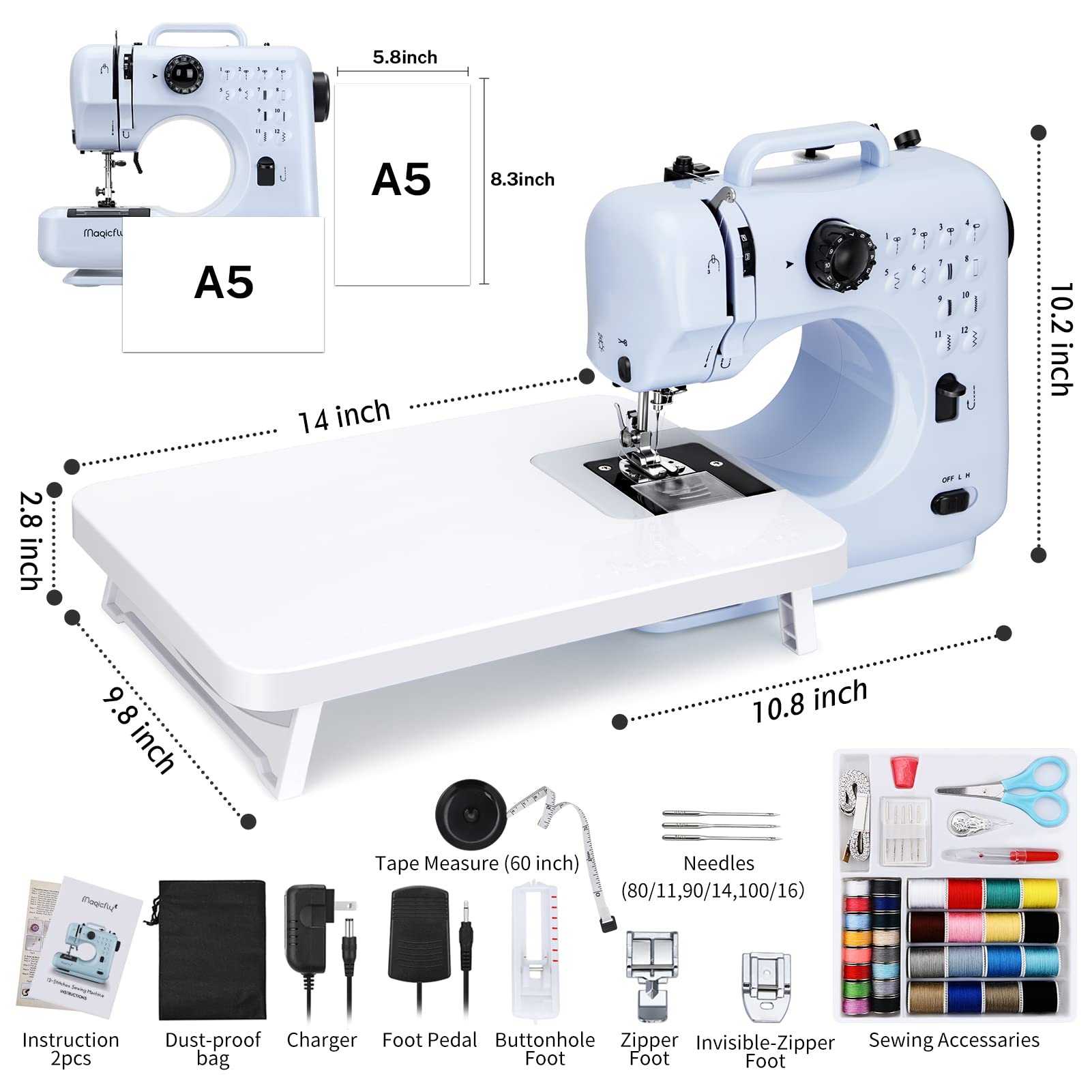 Magicfly Portable Sewing Machine  12 Stitches Mini Sewing Machine