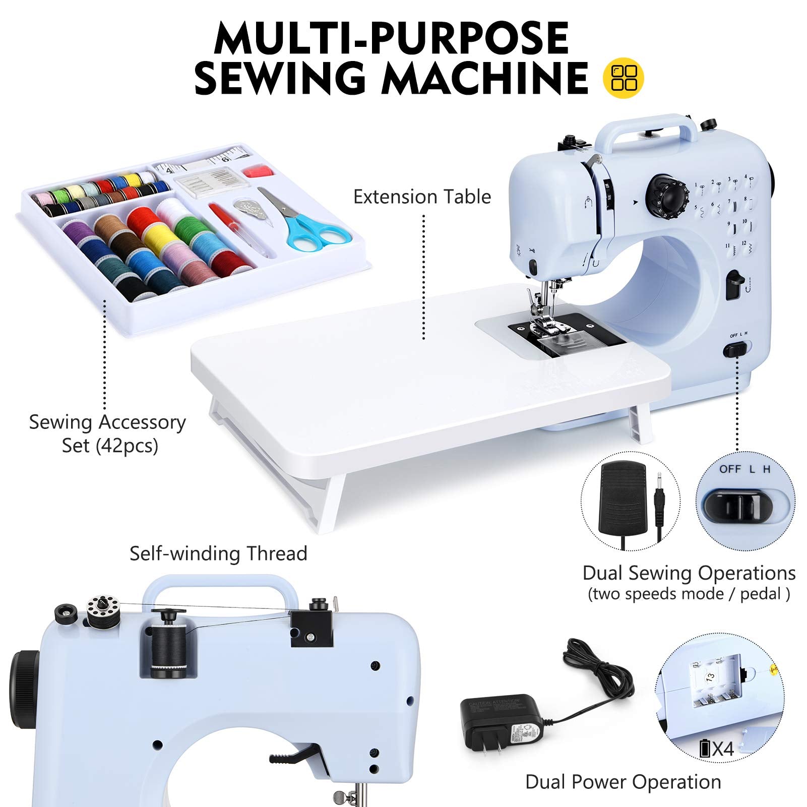 Mini Sewing Machine for Beginners, 505 Sewing Machine with Reverse Stitch  and 12 Built-in Stitches, Portable Sewing Machine, Household Electric Sewing  MachineSewing Kit Included 