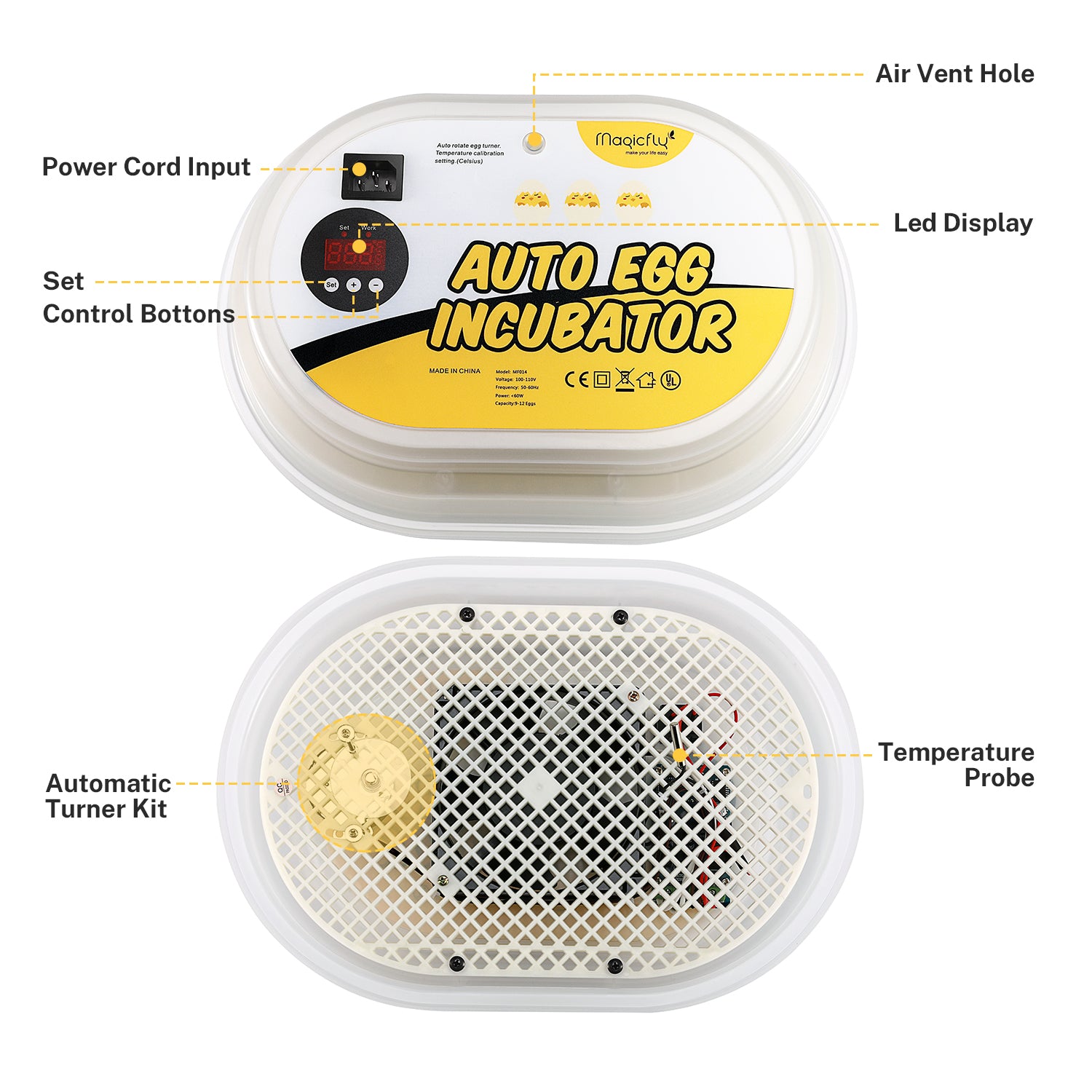 Digital Mini Fully Automatic Egg Incubator 9-12 Eggs Poultry Hatcher for Chickens Ducks Goose Birds - Magicfly