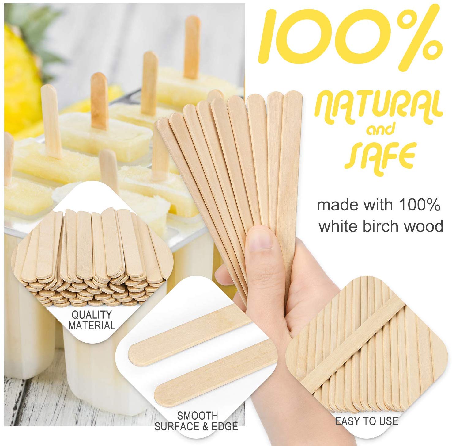 Natural Wooden Craft Sticks (Pack Of 200)