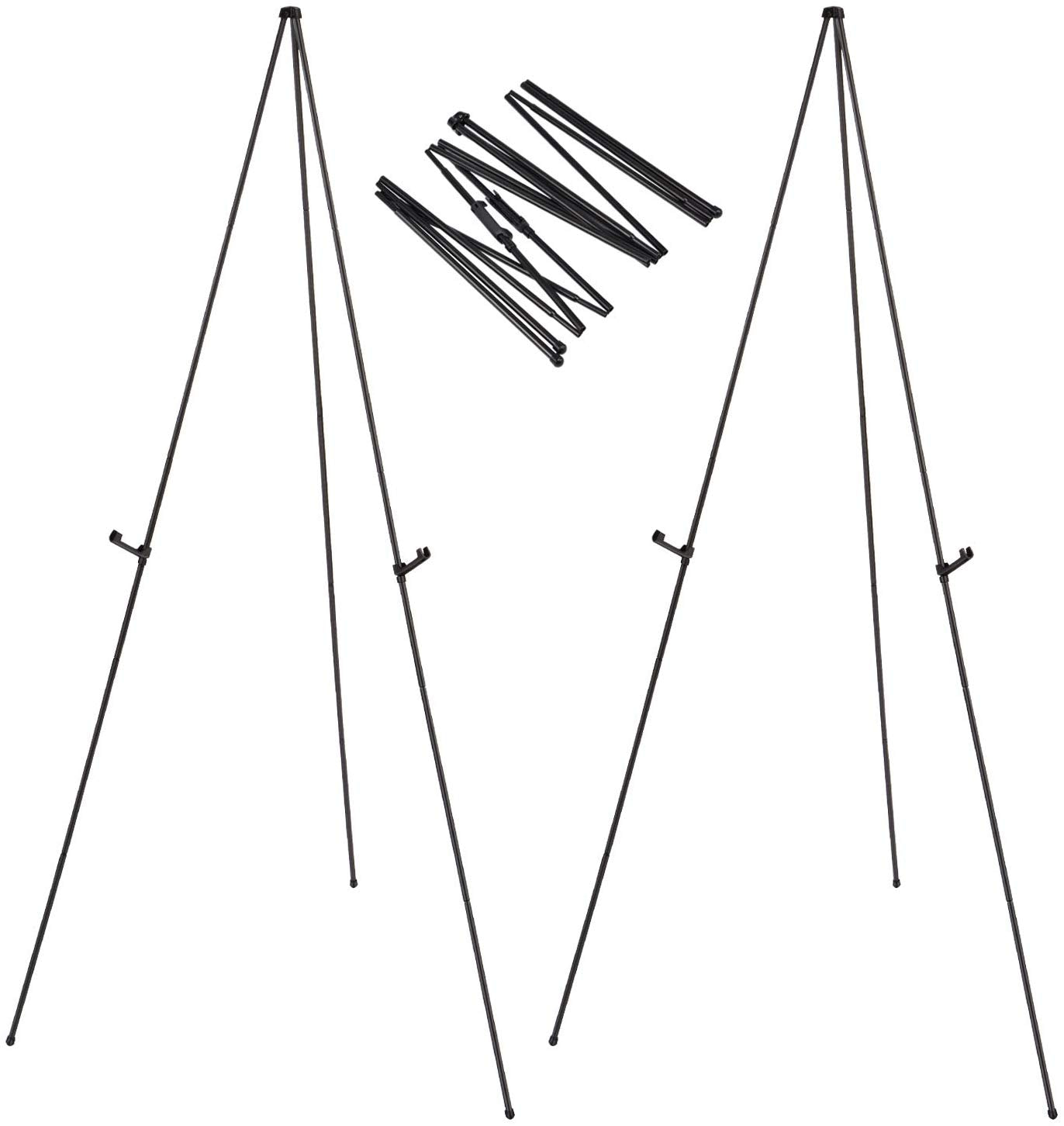 Aluminum Foldable Display Easel, 63 Inch, Telescoping, Black - Pack of 2 - Magicfly
