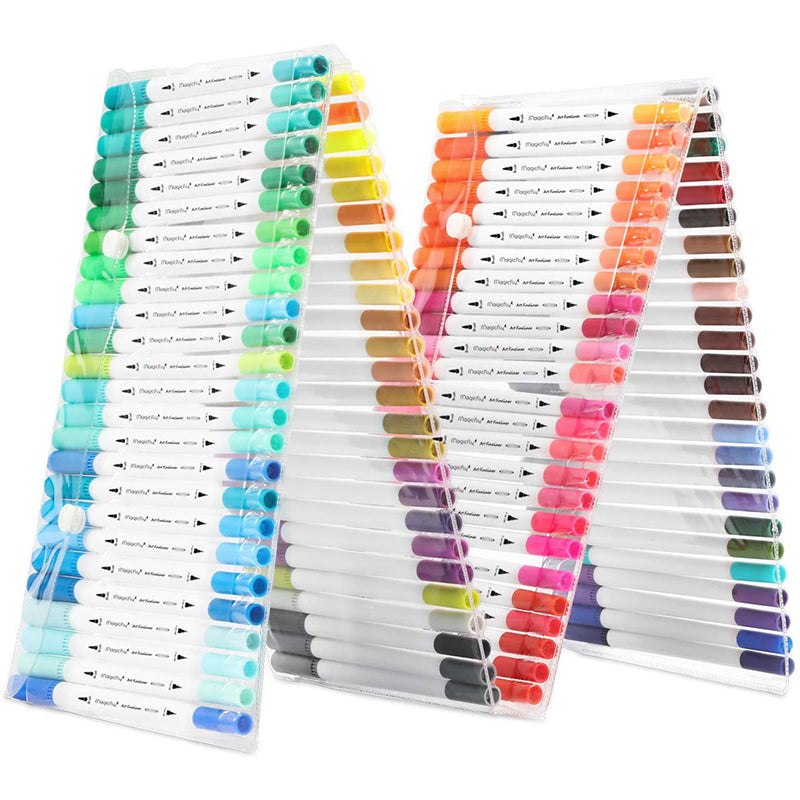 Dual Tip Brush Marker Pens, Tip 0.4 and Highlighters Brush Tip (1-2mm) - 100 Colors - Magicfly