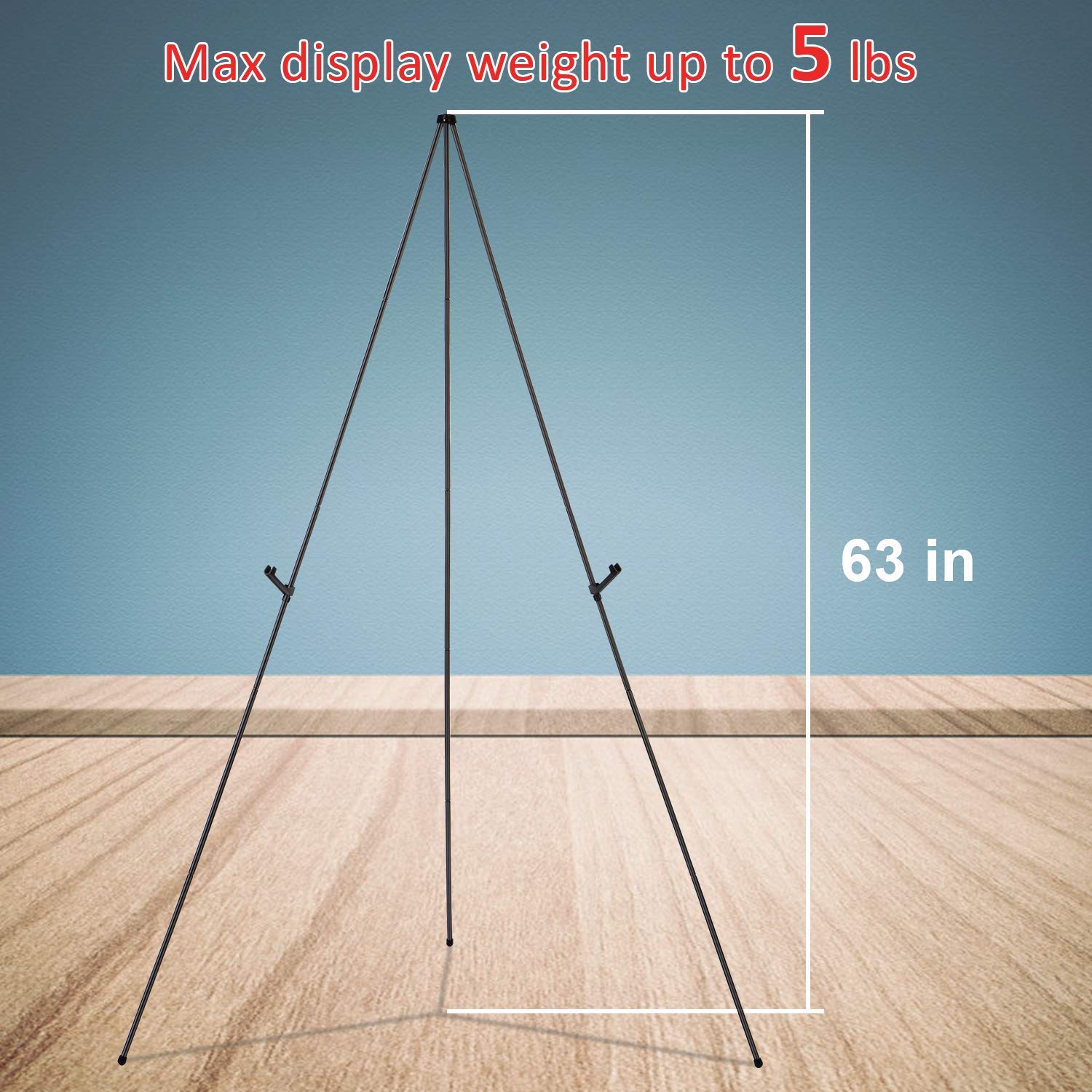 Aluminum Foldable Display Easel, 63 Inch, Telescoping, Black - Pack of 2 - Magicfly