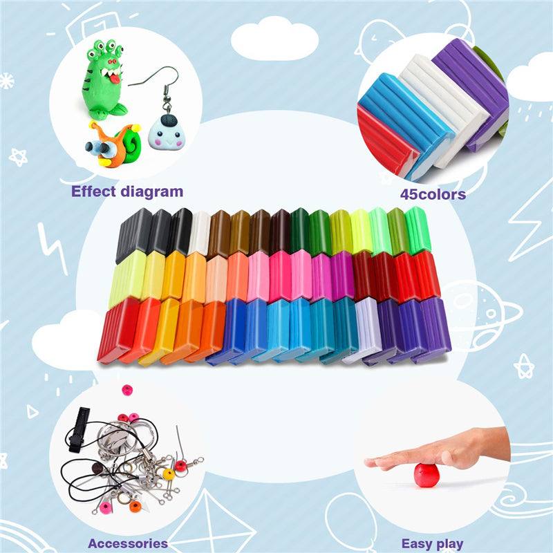 Sculpey polymer clay Starter Kit, W/Tools Jewelry Accessories - 45 Colors - Magicfly