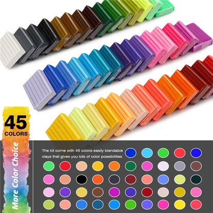 Sculpey polymer clay Starter Kit, W/Tools Jewelry Accessories - 45 Colors - Magicfly