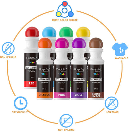 Washable Dot Markers - 8/12 Colors, Non-Toxic Paint - Magicfly