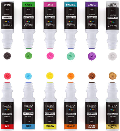 Washable Dot Markers - 8/12 Colors, Non-Toxic Paint - Magicfly