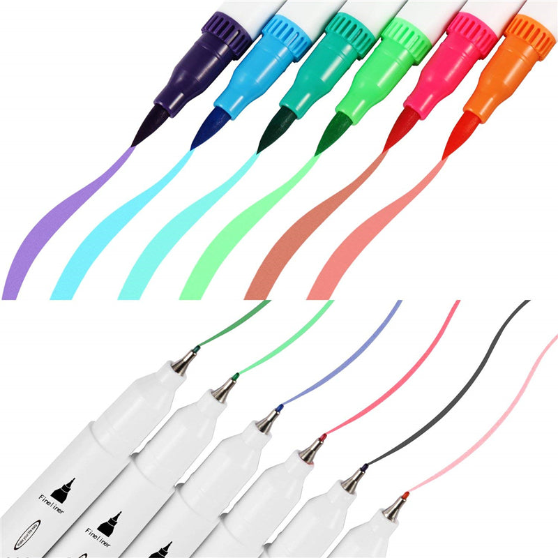 Dual Tip Brush Marker Pens, Tip 0.4 and Highlighters Brush Tip (1-2mm) - 100 Colors - Magicfly