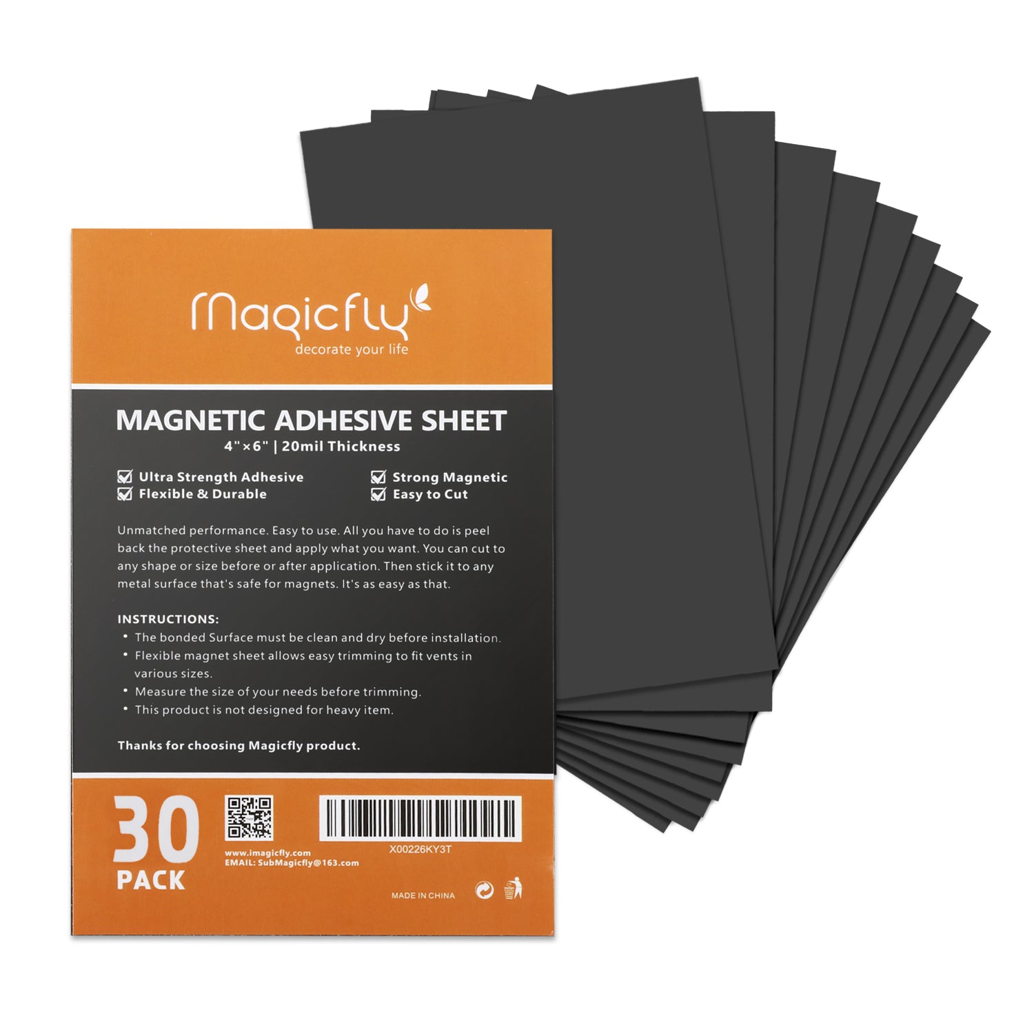 Magicfly Flexible Magnet Sheets with Adhesive 8 X 10 Inch, Pack of 15