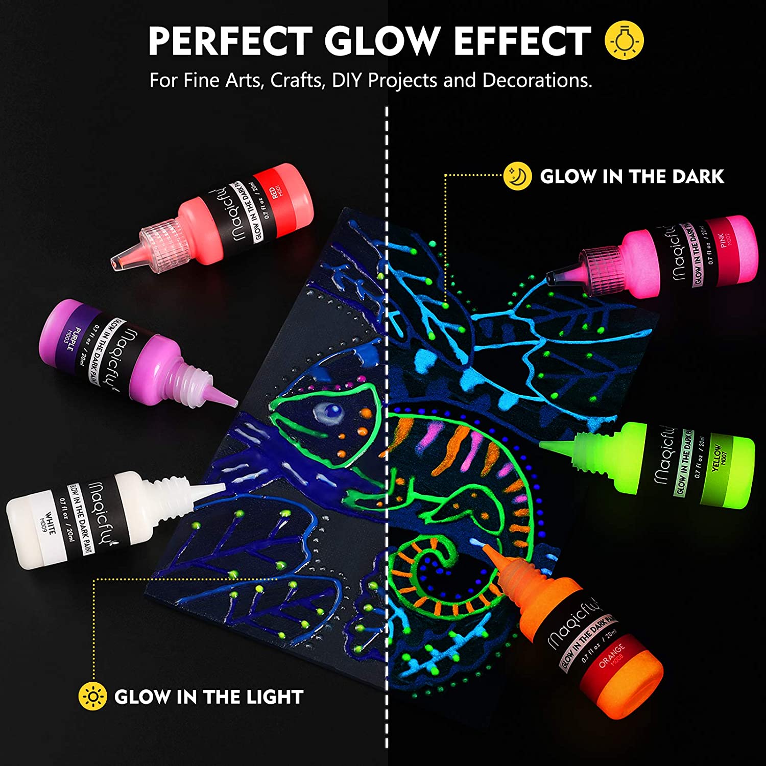 Glow in the Dark Paint - Set of 8, 20 Ml Acrylic Paints for Outdoor